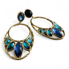 Boucles d’oreilles chic CENDRINE ovales dorés cabochons brillants nuances de bleus