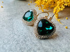 Boucles d’oreilles RONNIE cœurs émeraude strass crochets dormeuses