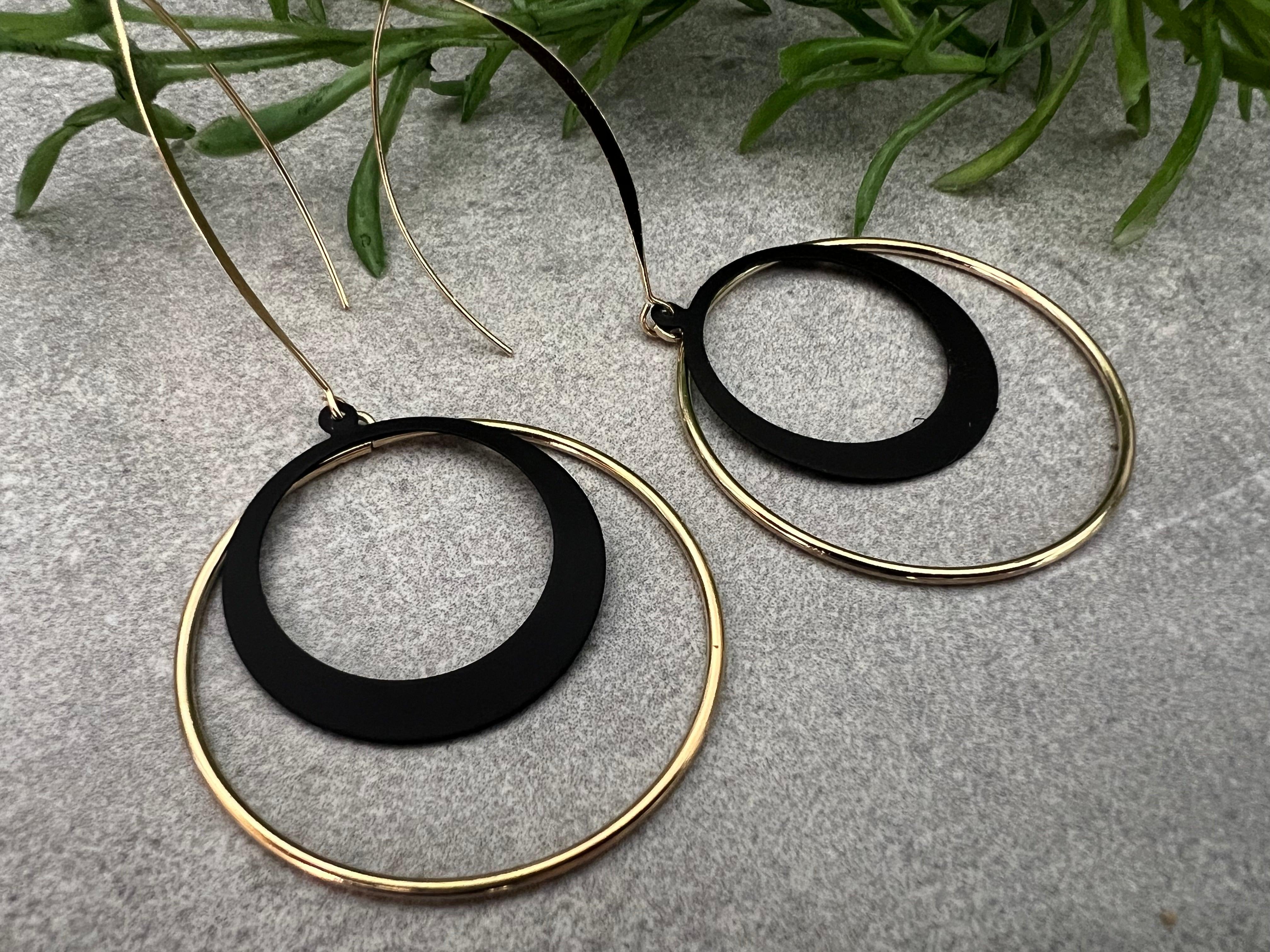 Boucles d’oreilles DELIA noires et dorées - Créations Uniques