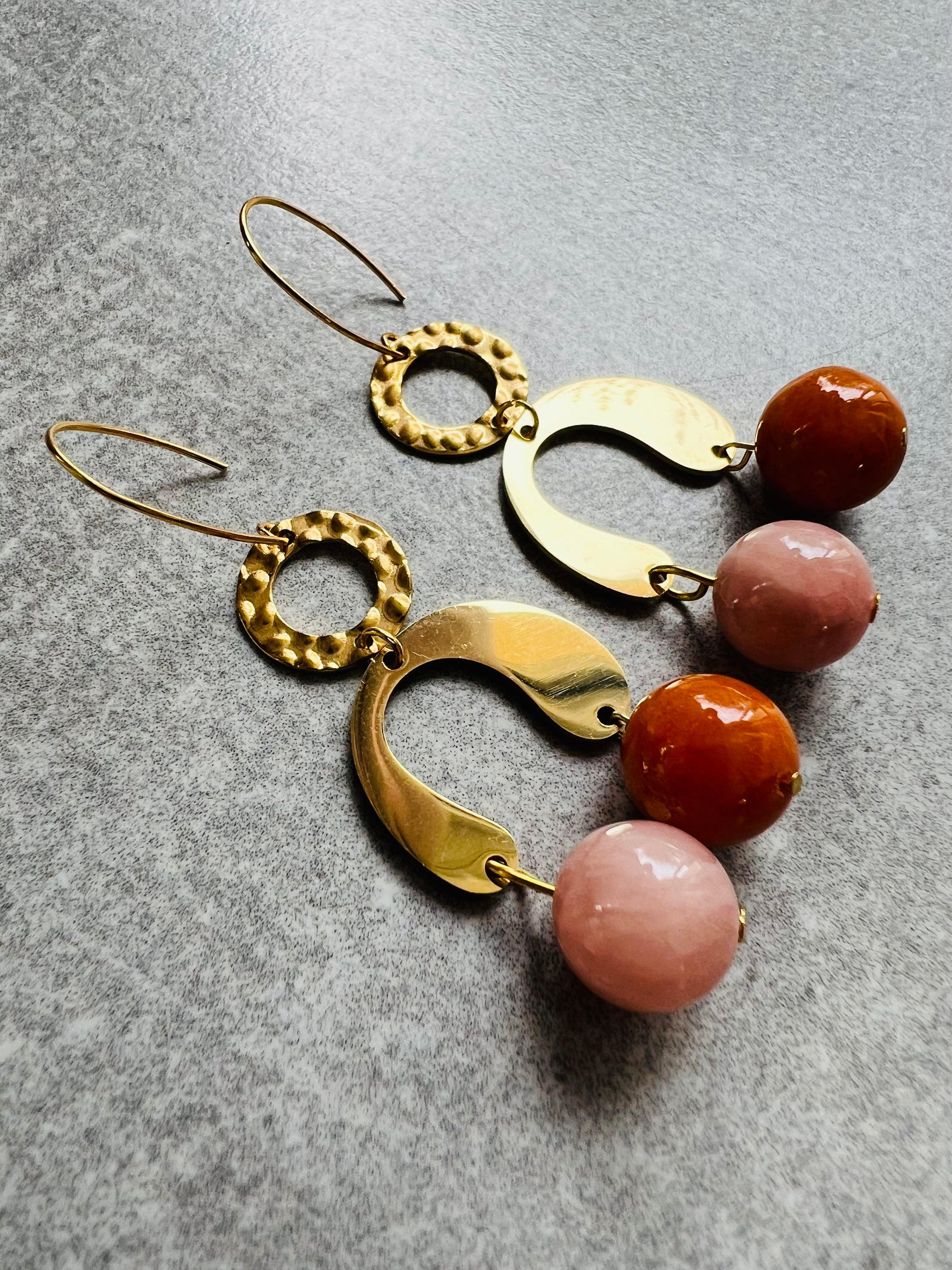 Boucles d’oreilles CLAIR perles oranges et roses (édition limitée) - Créations Uniques