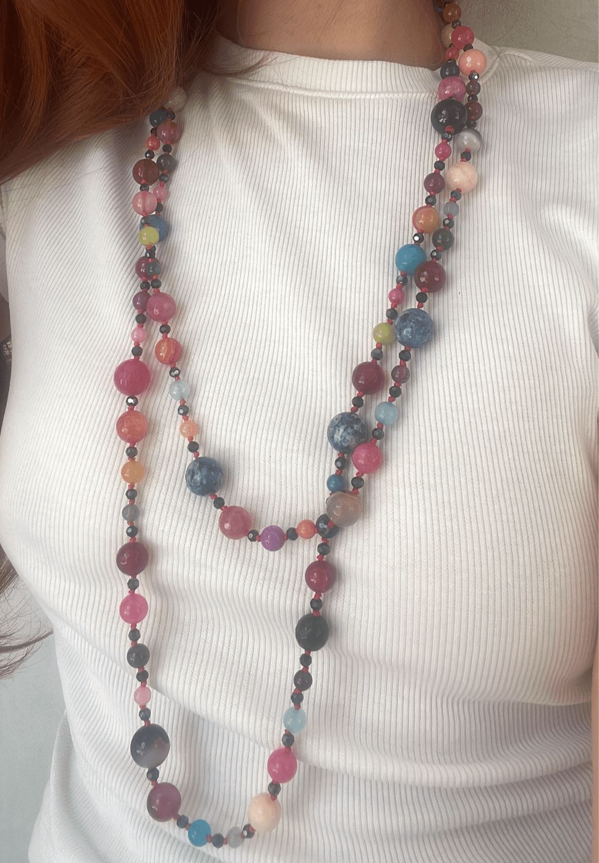 Collier sautoir perles multicolores  LEE