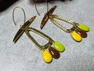 Boucles d’oreilles SARASVATI jaune marron noisette et vert anis - Créations Uniques