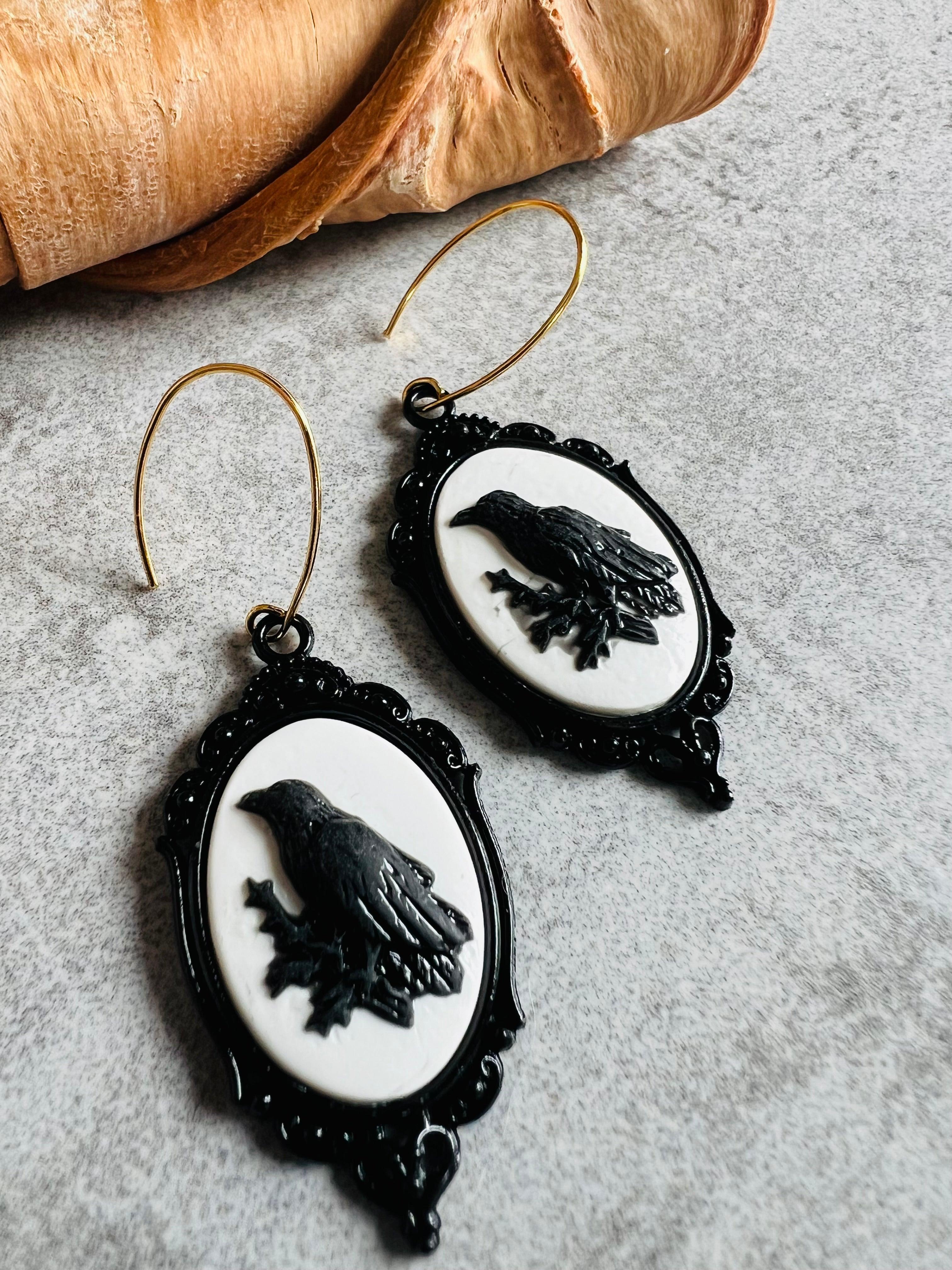 Boucles d’oreilles CORBEAUX NOIRS thème Halloween - Créations Uniques