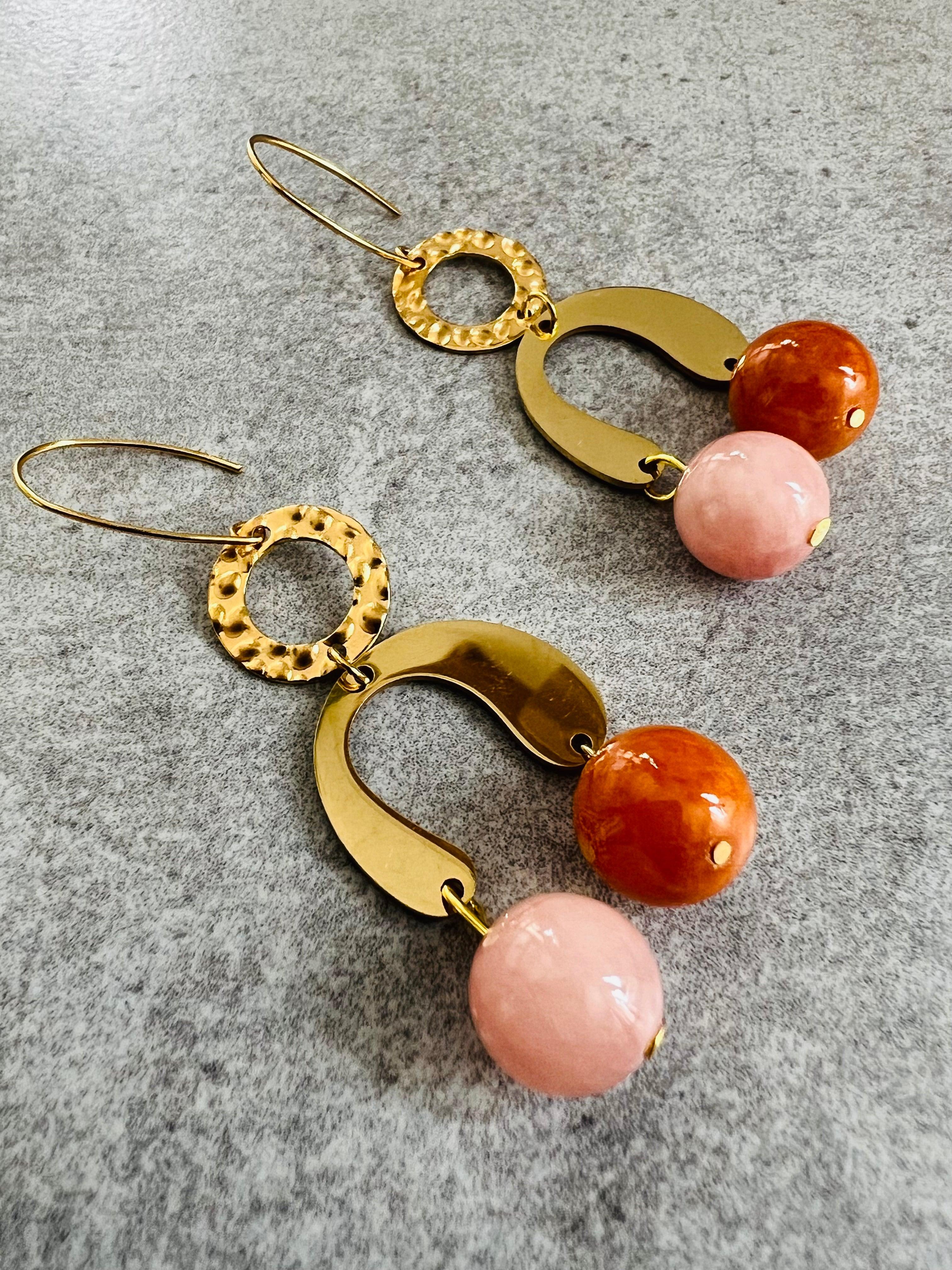 Boucles d’oreilles CLAIR perles oranges et roses (édition limitée) - Créations Uniques