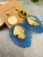 Boucles d’oreilles ADELINE style bohème, feuilles tropicales bleues outre-mer - Créations Uniques