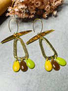 Boucles d’oreilles SARASVATI jaune marron noisette et vert anis - Créations Uniques