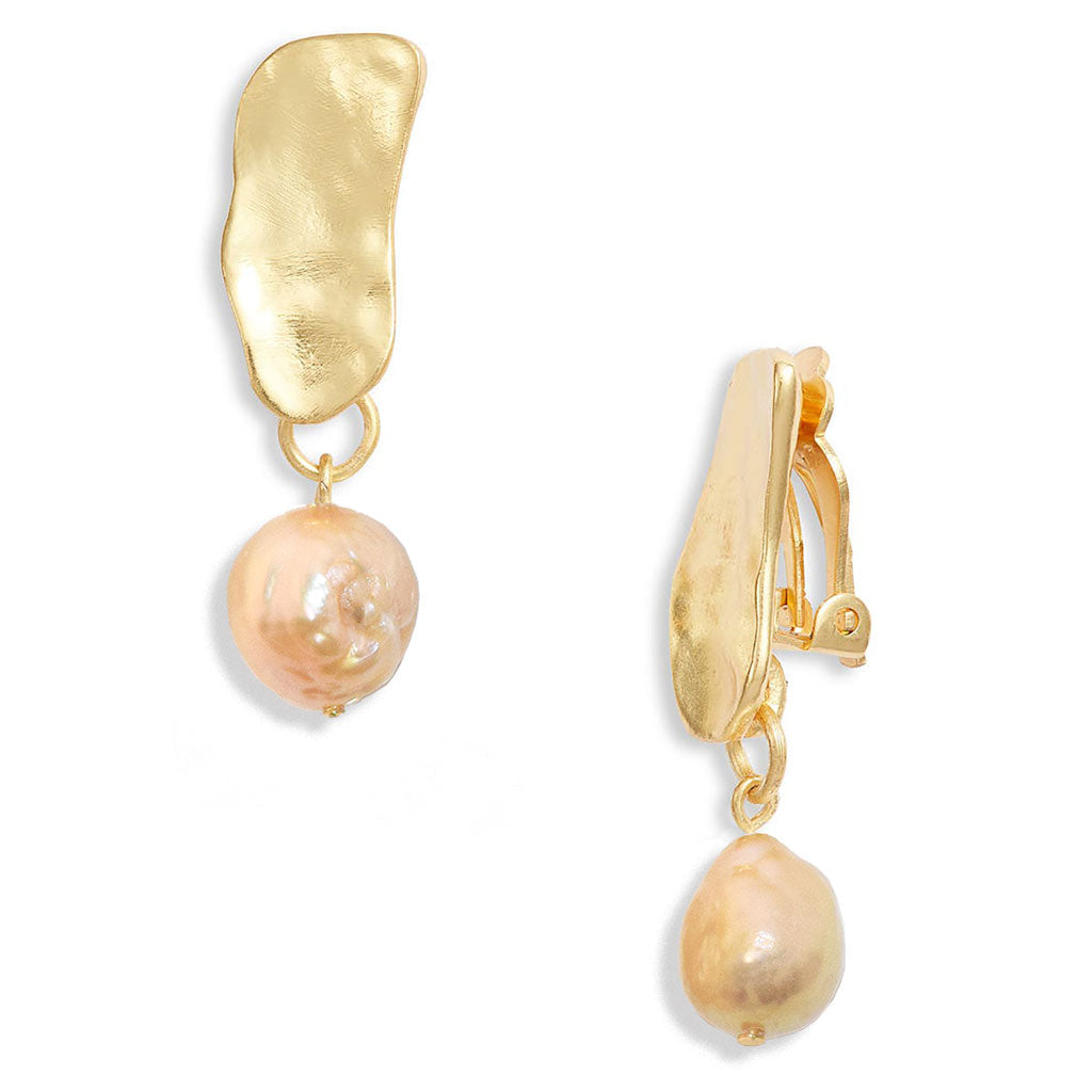 Cobblestone pink pearl drop clip-on earrings - Karine Sultan