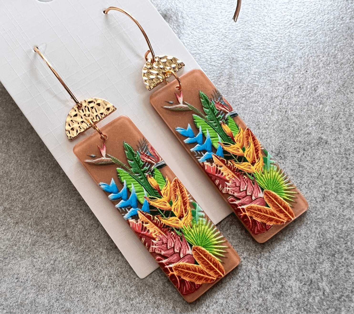 Boucles d’oreilles ELYNE feuillage tropical - Créations Uniques