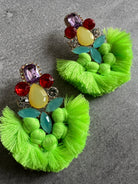 Boucles d’oreilles SOLÉNA pompons vert fluo