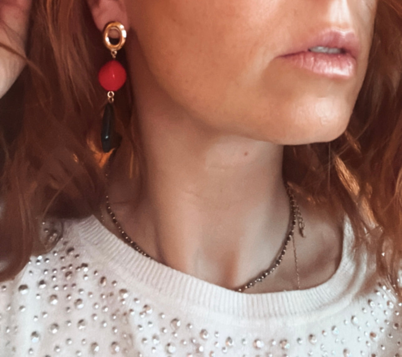 Boucles d’oreilles SOIZIC perles rouges et noires