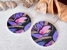 Boucles d’oreilles MALORIE bois motif fleuri violet - Créations Uniques