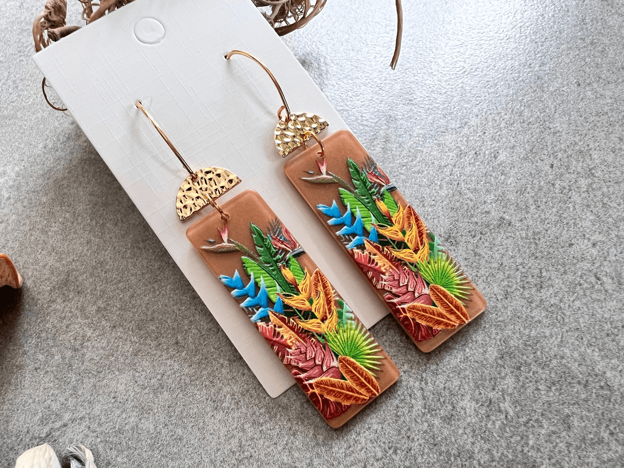 Boucles d’oreilles ELYNE feuillage tropical - Créations Uniques