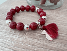 Bracelet pompon SIMON perles bordeaux