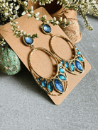 Boucles d’oreilles chic CENDRINE ovales dorés cabochons brillants nuances de bleus