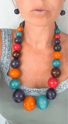 Collier de perles en bois multicolores SORAYA - coup de cœur