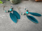 Boucles d’oreilles CAILEE perles et plumes bleues - Créations Uniques - Créations Uniques